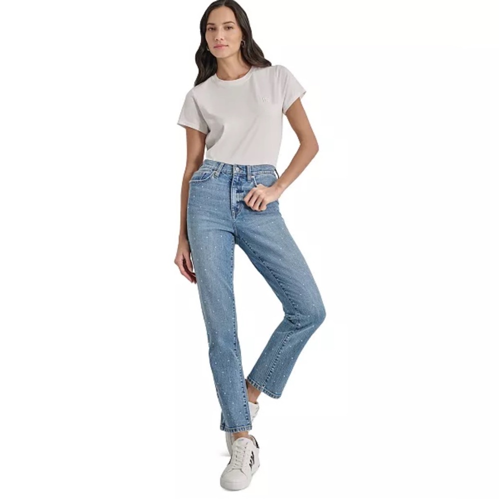 (#138)DKNY High Rise Straight Fit Embellished Jeans
